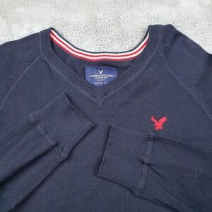 American Eagle Cotton Sweater Womens XS Black Long Sleeve VNeck‎ Pullover Preppy